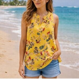 Rose & Olive Yellow Floral Sleeveless Blouse